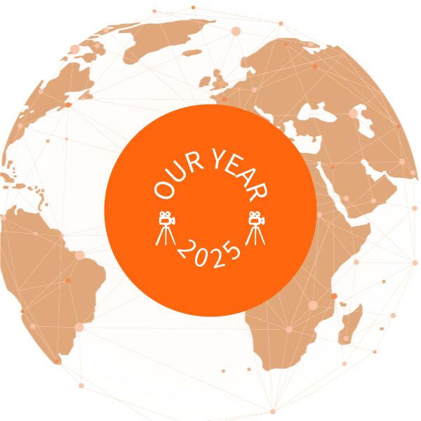 world map in GOVET branding colour orange and a botton with the text: our year 2025