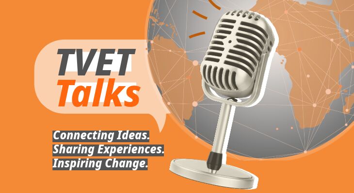 Podcast cover in GOVET colours with globe and microphone