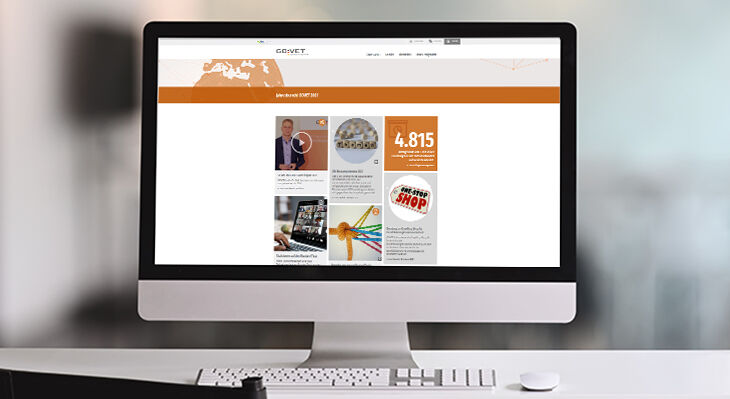 Bildschirm mit Website, die den GOVET Jahresbericht 2021 mit multimedialen Inhalten zeigt